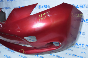 Бампер передний голый Nissan Leaf 13-17 красный, прижат, надломаны креп