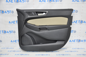Обшивка двери карточка передняя правая Ford Edge 15-18 черная кожа с бежевой вставкой царапины