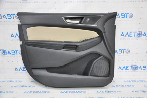 Обшивка двери карточка передняя левая Ford Edge 15-18 черная кожа с бежевой вставкой царапины, под чистку