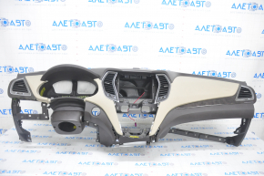 Торпедо передняя панель с AIRBAG Hyundai Santa FE Sport 13-18 темно-коричневая+беж, вставки под темное дерево
