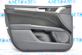 Обшивка двери карточка передняя левая Ford Fusion mk5 17-20 черн с черн вставкой тряпка, подлокотник кожа, молдинг серый структура, царапины