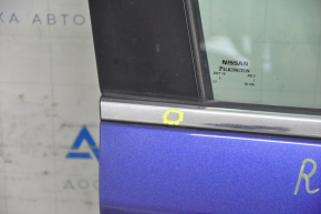 Дверь в сборе передняя правая Nissan Rogue 14-20 keyless, синий RBY, примята, тычка на хроме