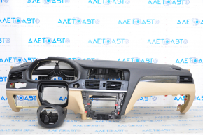 Торпедо передня панель з AIRBAG BMW X3 F25 11-17 чорна з бежевими вставками, накладки під дерево, без проекції
