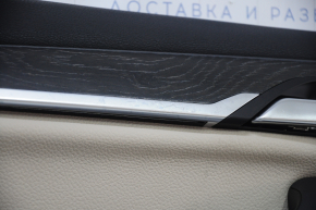 Обшивка двери карточка передняя левая BMW X1 F48 16-22 кожа бежевая с темно-серым oyster/gray, подсветка, вставка под дерево, подлокотник кожа, царапины