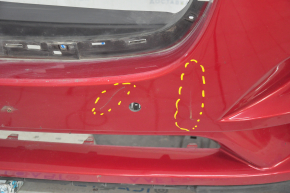 Бампер передний голый с губой Jaguar F-Pace X761 17-20 под 4 парктроника и омыватели фар, красный, слом креп, царапины