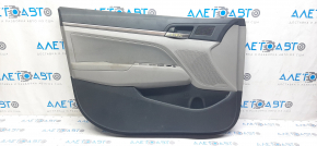Обшивка дверей картка передня лев Hyundai Elantra AD 17-20 ганчірка сіра з сірою пластиковою вставкою, підлокітник шкіра, сірий глянець молдинг, тичка на шкірі, дефект накладки, під чистку