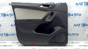 Обшивка двери карточка передняя левая VW Tiguan 18- черная, серая кожаная вставка, подлокотник кожа черная, царапины