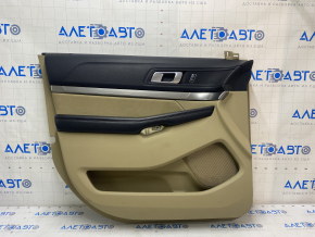 Обшивка дверей картка передня ліва Ford Explorer 16-19 рест, беж, ганчірка вставка, підлокітник шкіра, під чищення, подряпини, тріщина