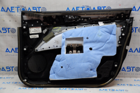 Обшивка двери карточка передняя левая Ford Fusion mk5 17-20 черн с беж вставкой тряпка, подлокотник кожа, молдинг серый структура, царапины, под чистку