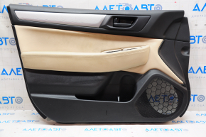 Обшивка дверей картка передня ліва Subaru Legacy 15-19 черн з беж вставкою ганчірка, підлокітник шкіра молдинг сірий структура, подряпини