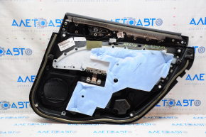 Обшивка дверей картка задня ліва Ford Fusion mk5 17-20 черн з беж вставкою ганчірка, підлокітник шкіра, сірий молдинг структура, подряпини, під чистку