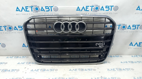 Решетка радиатора в сборе Audi A6 C7 12-15 дорест, без камеры, черн глянец, под парктроники, песок, надломаны соты, трещины