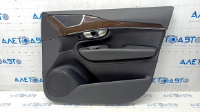Обшивка двери карточка передняя правая Volvo XC90 16-22 кожа черная, вставка под дерево, сломано крепление, царапины