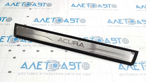Накладка порога передня ліва зовнішні Acura MDX 07-13 чорна, з хромованою накладкою, корозія