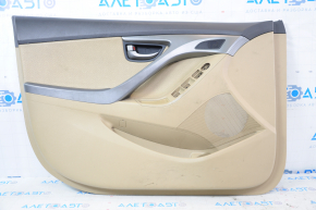 Обшивка двери карточка передняя левая Hyundai Elantra UD 11-13 дорест, беж, вставка кожа с перфорацией, подлокотник кожа. под чистку, затерта