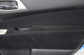 Обшивка двери карточка задняя правая Nissan Pathfinder 13-20 черн с черн вставкой тряпка, подлокотник тряпка, царапины, под химчистку