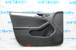 Обшивка двери карточка передняя левая VW Jetta 11-18 USA черн с черн вставкой пластик, подлокотник кожа, молдинг серый глянец