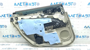 Обшивка двери карточка задняя правая Ford Fusion mk5 17-20 titanium, кожа серая, с серой вставкой под ромб, вставка под дерево, верхняя накладка коричневая