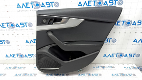 Обшивка двери карточка задняя правая Audi A4 B9 17-19 черная, черный подлокотник, накладка алюминий, Bang and Olufsen, вмятина