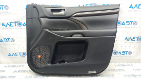 Обшивка двери карточка передняя правая Toyota Highlander 14-16 под JBL кожа, черная, вставка под дерево, царапины