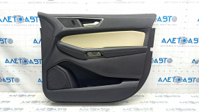 Обшивка двери карточка передняя правая Ford Edge 19-23 кожа, черная, бежевая вставка, SEL, царапины