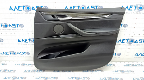 Обшивка двери карточка передняя правая BMW X5 F15 14-18 кожа черная Dakota, надрывы, царапины, сломана направляющая