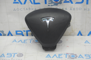 Подушка безопасности airbag в руль водительская Tesla Model S 12-20 кожа тип 1, черн, затерта