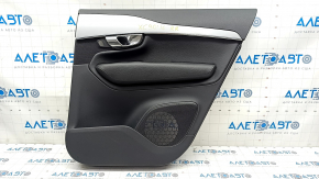 Обшивка двери карточка задняя правая Volvo XC90 16-22 кожа черная, серая вставка, тычки на вставке, царапины