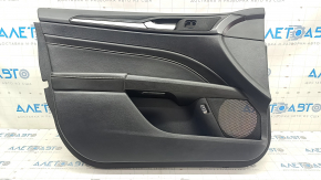 Обшивка дверей картка передня ліва Ford Fusion mk5 17-20 чорн з чорною вставкою шкіра, підлокітник шкіра, молдинг сірий структура