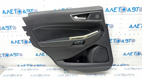 Обшивка двери карточка задняя левая Ford Edge 19-23 черная Titanium, вставка и подлокотник черная кожа, белая строчка, царапины