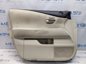 Обшивка двери карточка передняя левая Lexus RX350 RX450h 10-15 беж с бежевой вставкой кожа, подлокотник кожа, под память сидений, под чистку, примята кожа