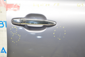 Двері в зборі передня права Toyota Highlander 08-13 срібло 9AG, keyless, вм'ятини, потертий молдинг