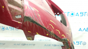 Бампер передний голый Toyota Prius 30 13-15 рест, красный, примят, трещины, затерт, надрывы, отсутствует фрагмент, незаводские отверстия
