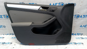 Обшивка дверей картка передня ліва VW Jetta 11-18 USA чорний пластик, з сірою вставкою шкіра, сірий підлокітник шкіра, з керуванням під чистку