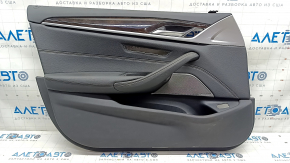 Обшивка дверей картка передня ліва BMW 5 G30 17-23 harman/kardon, шкіра чорна, подряпини, надлом кріплення