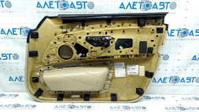 Обшивка дверей картка передня ліва BMW 5 F10 11-16 шкіра Dakota бежева, прим'ята, потерта шкіра, подряпини