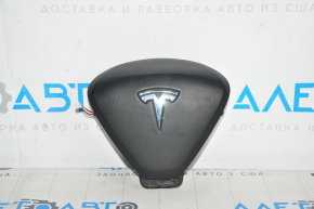 Подушка безопасности airbag в руль водительская Tesla Model S 12-20 кожа тип 1, черная Б/У