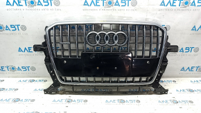 Решетка радиатора grill Audi Q5 8R 13-17 рест, глянец, хром, хром вставки, под парктроники, с эмблемой, песок