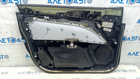 Обшивка двери карточка передняя правая Ford Fusion mk5 17-20 черная вставкой под дерево, подлокотник кожа, молдинг серый, царапины, отсутствует фрагмент вставки, под химчистку