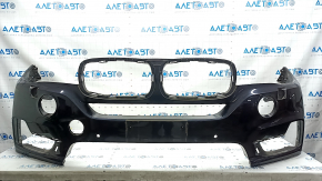 Бампер передній голий BMW X5 F15 14-18 під 2 парктроніки, омивачі фар, чорний, подряпини, надлом кріплення