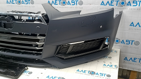 Бампер передний в сборе Audi A4 B9 17-19 S-line под парктроники, под омыватели фар с заглушками, 10 позиций