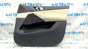 Обшивка дверей картка передня права BMW X5 G05 19-23 шкіра schwarz/Canberra-Beige, вставка під дерево Fineline Stripe, підлокітник бежева шкіра, з ручкою і накладками