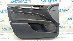 Обшивка дверей картка передня ліва Ford Fusion mk5 17-20 titanium, чорна з чорною вставкою шкіра, підлокітник шкіра, графіт молдинг, з накладкою склопідйомника, подряпини