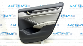 Обшивка дверей картка задня права Honda Accord 18-22 чорна з сірою вставкою шкіра, підлокітник сіра шкіра, вставка під дерево, з ручкою, надірвана шкіра