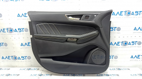 Обшивка дверей картка передня ліва Ford Edge 19-24 чорна шкіра з сірим рядком, підлокітник шкіра чорний з сірим рядком, Bang & olufsen, з ручкою, ST, тичка