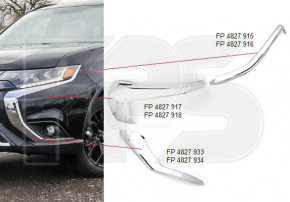 Молдинг переднего бампера хром верхний правый Mitsubishi Outlander 16-22 рест