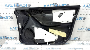 Обшивка двери карточка передняя левая Subaru Forester 17-18 SJ черная с серой вставкой ткань, подлокотник кожа серая, с ручкой, с серой накладкой, сломано крепление, царапины, под чистку
