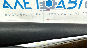 Обшивка дверей картка передня ліва Infiniti Q50 14-20 бежева, вставка чорна шкіра, підлокітник шкіра чорна, молдинг під дерево, сірий молдинг, з ручкою, подряпина, під чистку