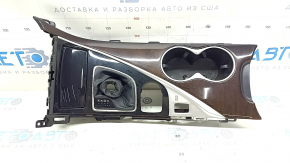 Накладка центральної консолі з підсклянниками Infiniti Q50 17-20 під дерево, чорний глянець, з кишенею, з чохлом, подряпини