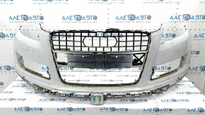 Бампер передний голый Audi Q7 4L 10-15 под парктроники, белый, вмятины, царапины, надломаны крепления